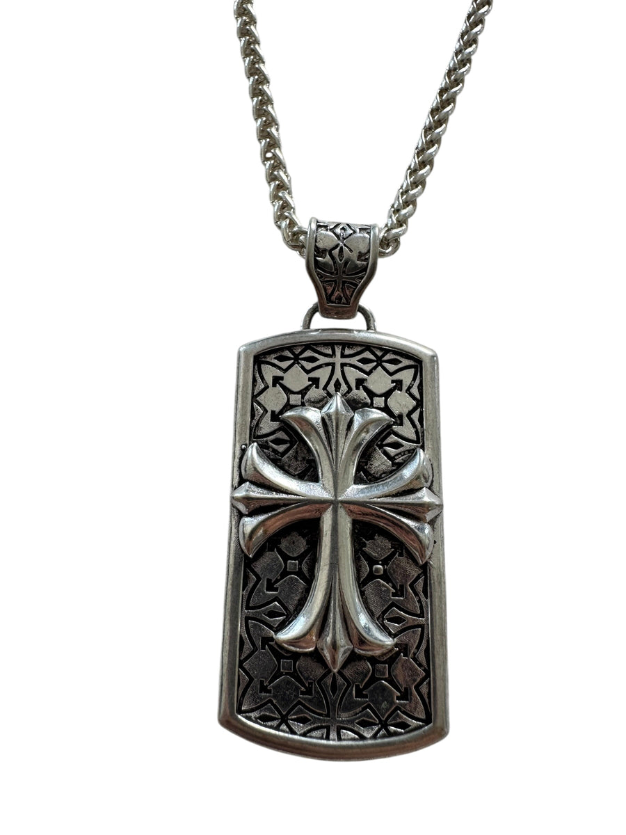 FLEUR CROSS TAG NECKLACE