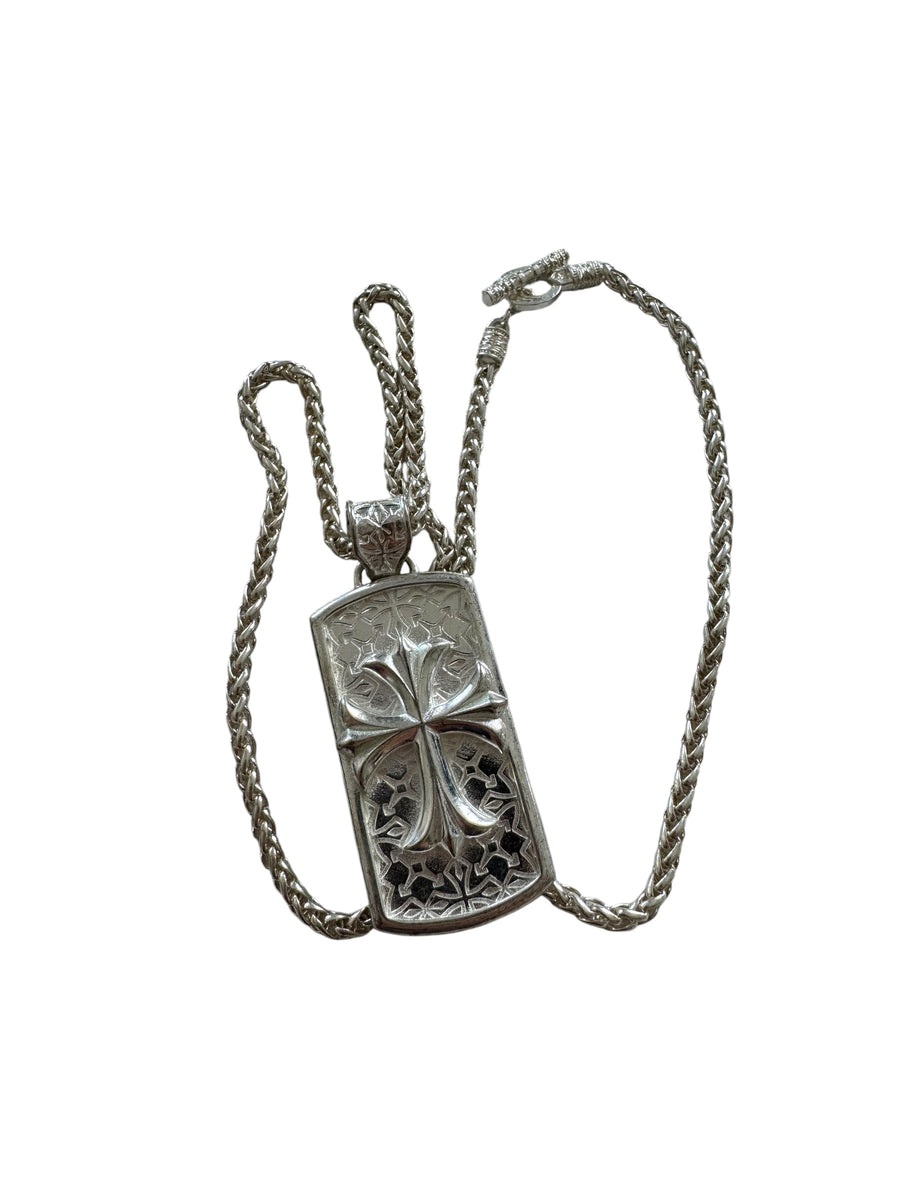 FLORAL CROSS TAG NECKLACE